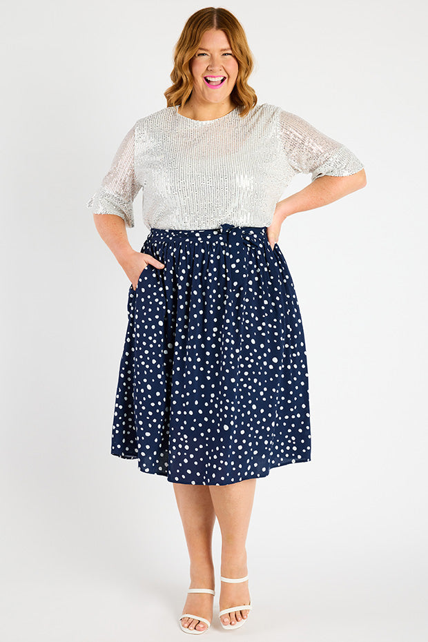 Ally Navy & White Flecks Skirt – Navy & White Flecks a-line skirt