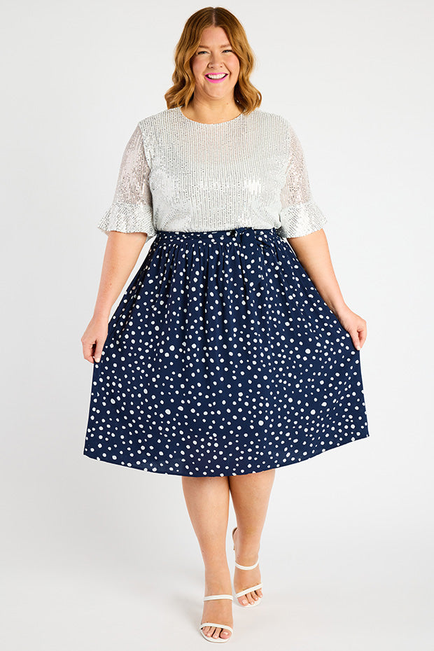 Ally Navy & White Flecks Skirt – Navy & White Flecks a-line skirt