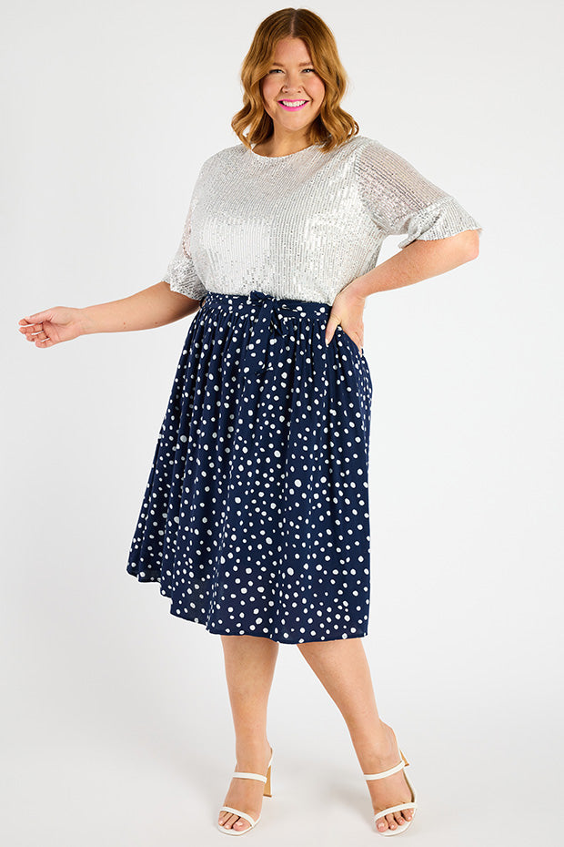 Ally Navy & White Flecks Skirt – Navy & White Flecks a-line skirt