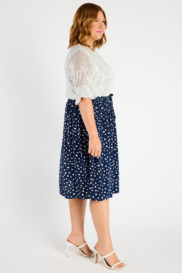 Ally Navy & White Flecks Skirt – Navy & White Flecks a-line skirt