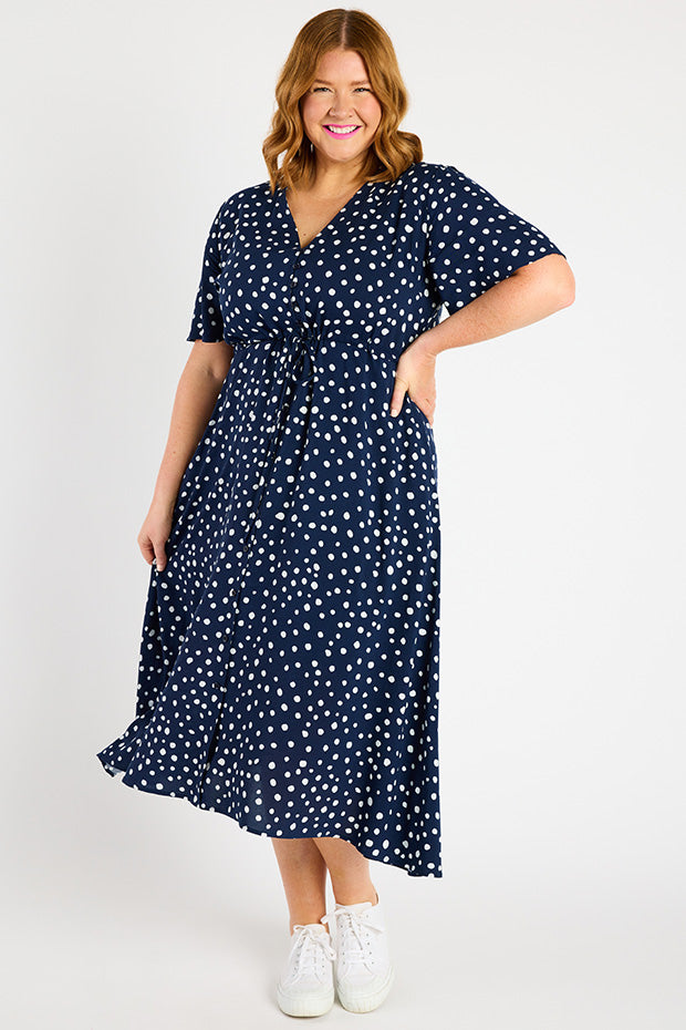 Michelle Navy & White Flecks Dress – Navy & White Flecks midi dress