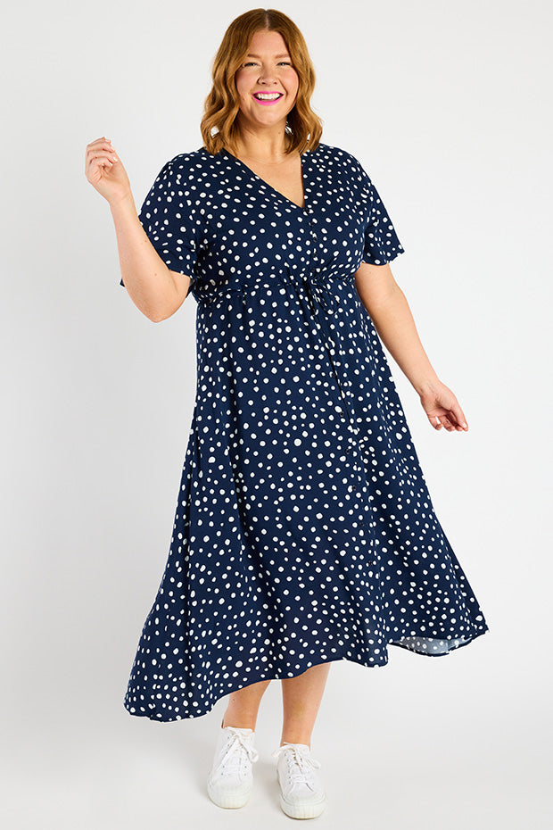 Michelle Navy & White Flecks Dress – Navy & White Flecks midi dress