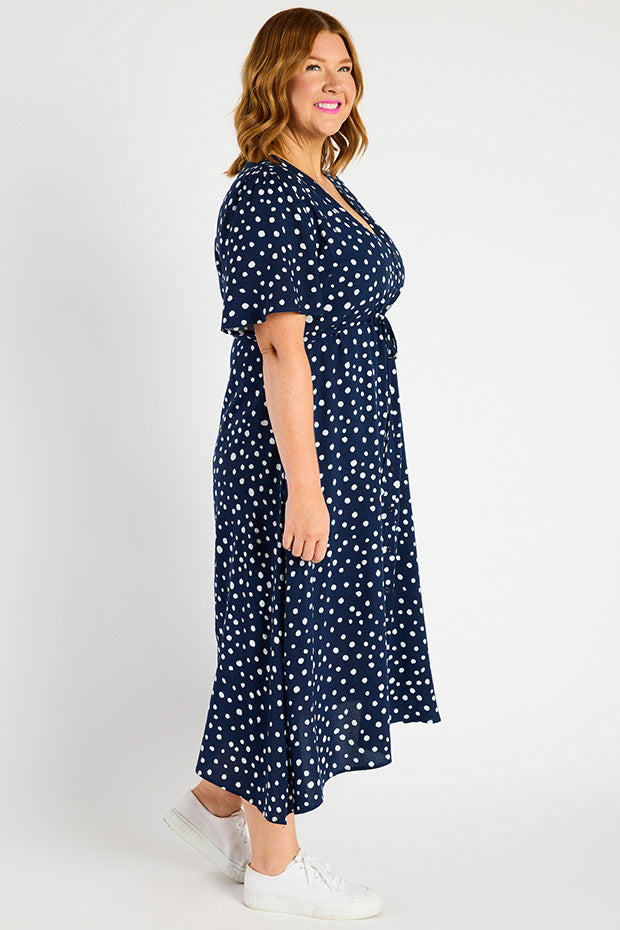 Michelle Navy & White Flecks Dress – Navy & White Flecks midi dress