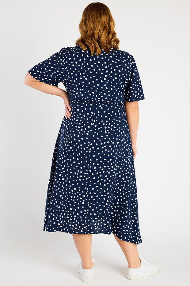 Michelle Navy & White Flecks Dress – Navy & White Flecks midi dress