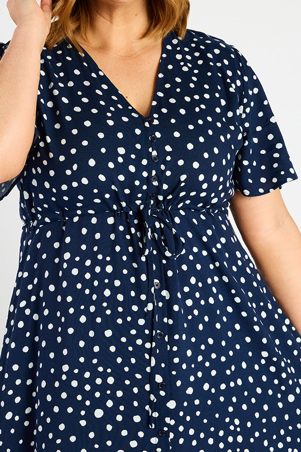 Michelle Navy & White Flecks Dress – Navy & White Flecks midi dress