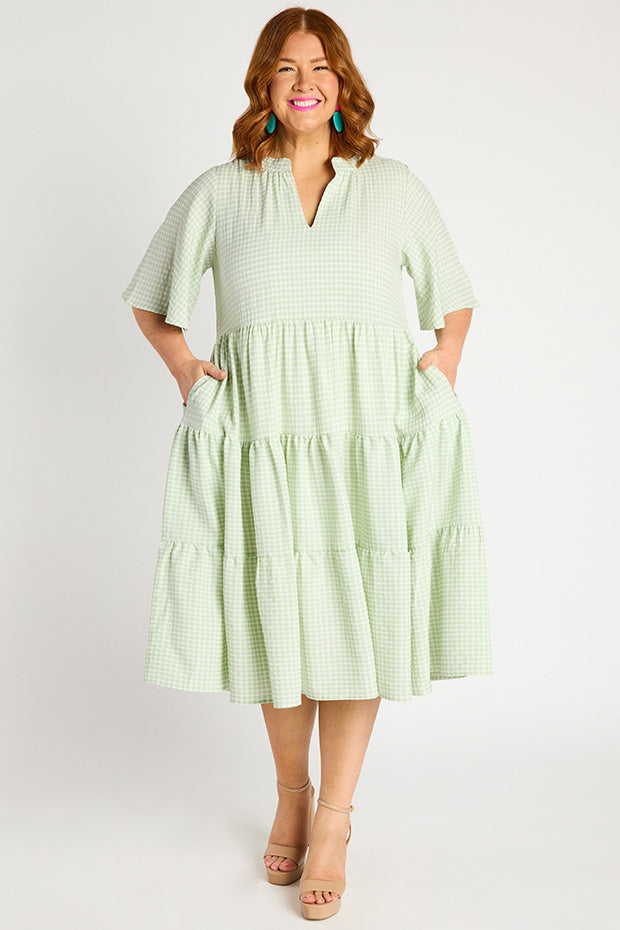Birdie Gingham Green Dress – Gingham Green midi dress