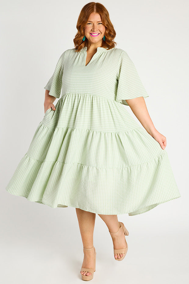 Birdie Gingham Green Dress – Gingham Green midi dress
