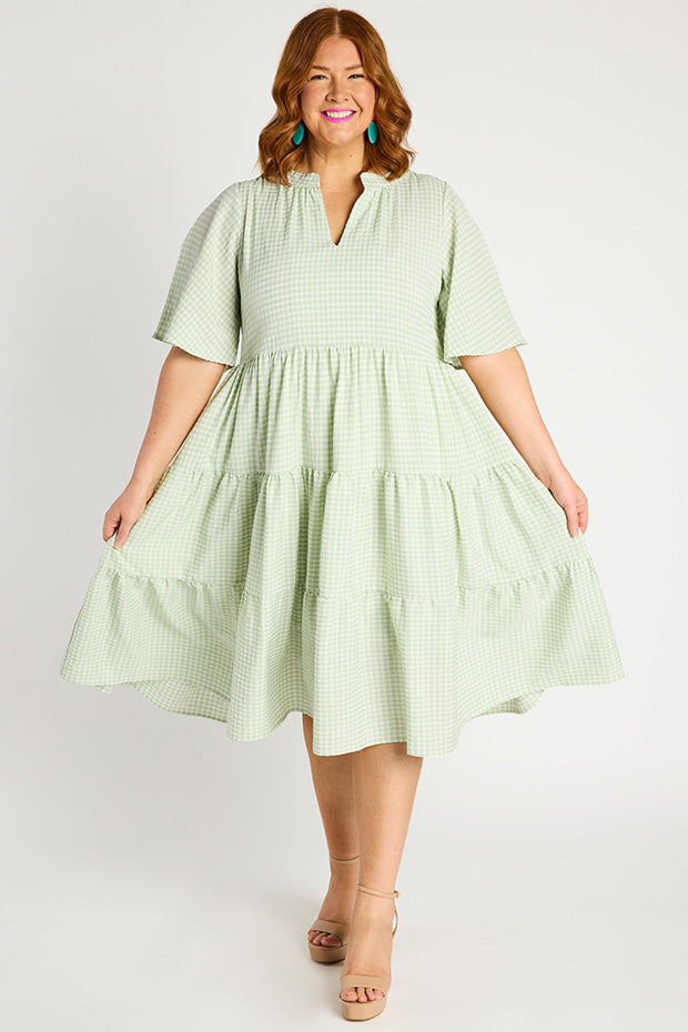 Birdie Gingham Green Dress – Gingham Green midi dress
