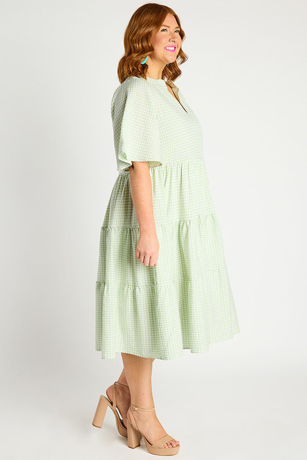 Birdie Gingham Green Dress – Gingham Green midi dress