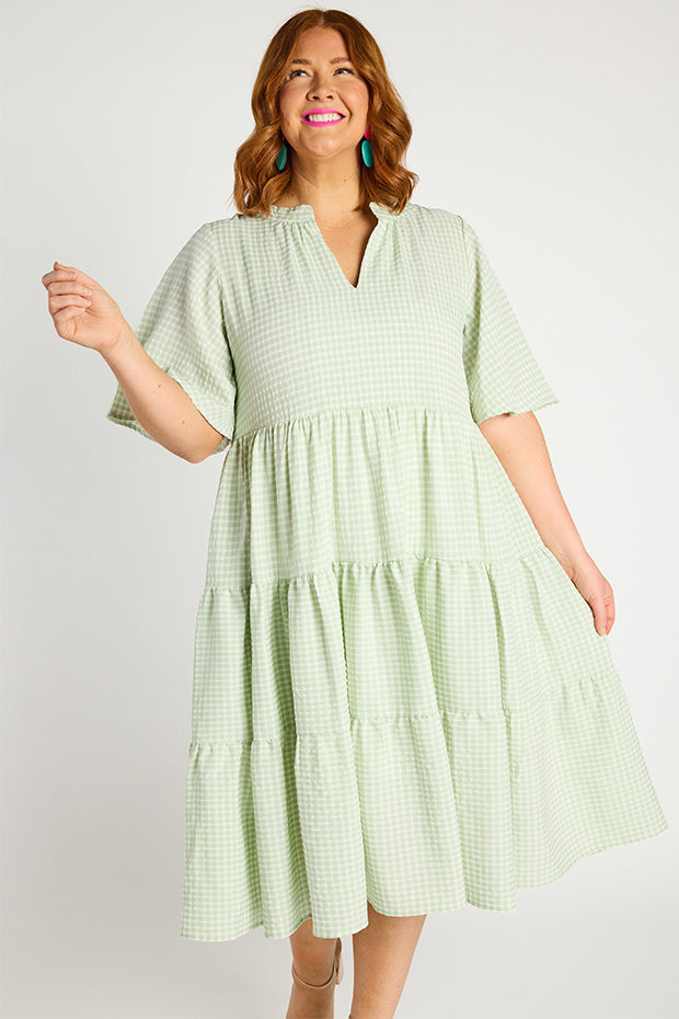 Birdie Gingham Green Dress – Gingham Green midi dress