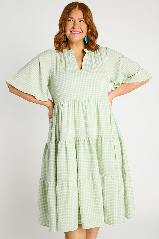 Birdie Gingham Green Dress – Gingham Green midi dress
