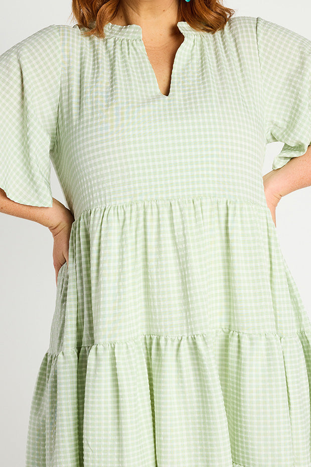 Birdie Gingham Green Dress – Gingham Green midi dress