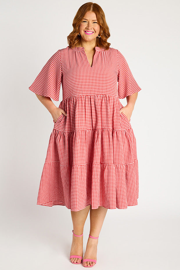 Birdie Gingham Red Dress – Gingham Red midi dress