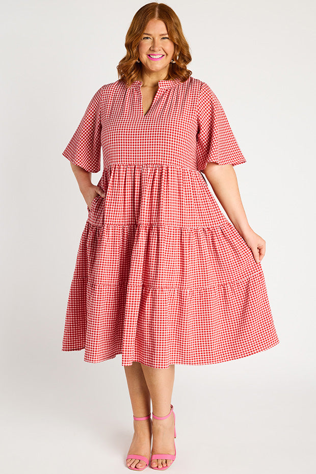 Birdie Gingham Red Dress – Gingham Red midi dress