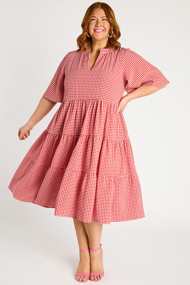 Birdie Gingham Red Dress – Gingham Red midi dress