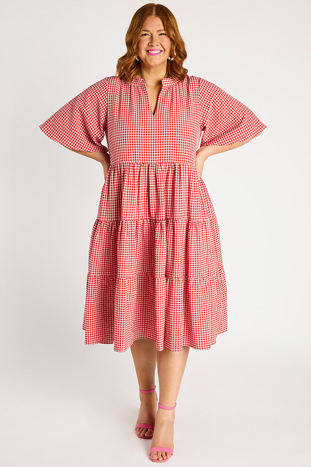 Birdie Gingham Red Dress – Gingham Red midi dress