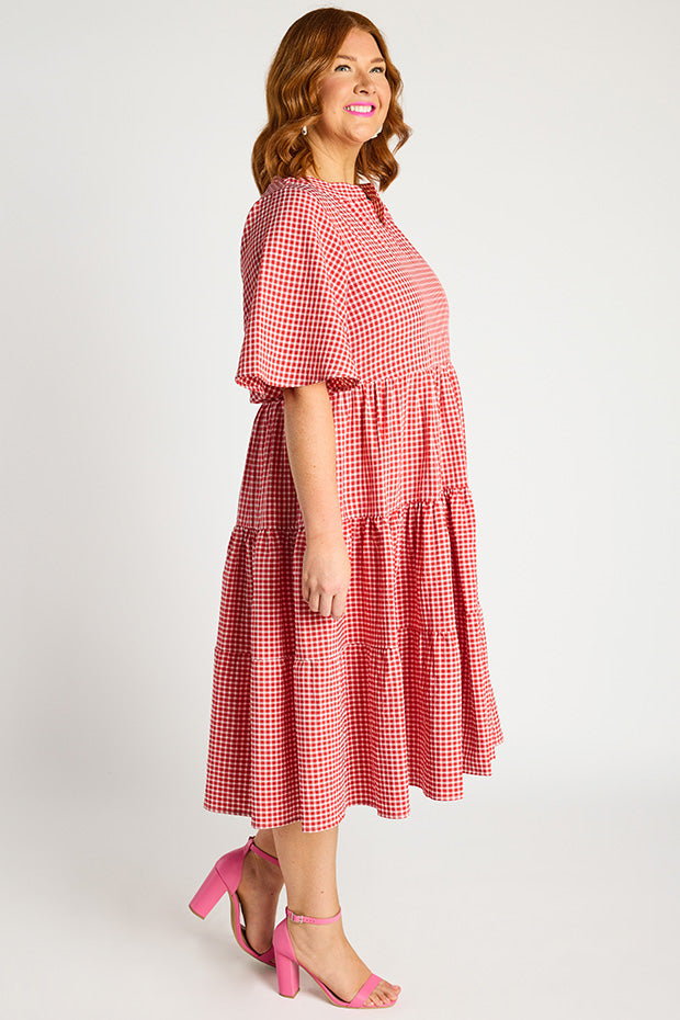 Birdie Gingham Red Dress – Gingham Red midi dress