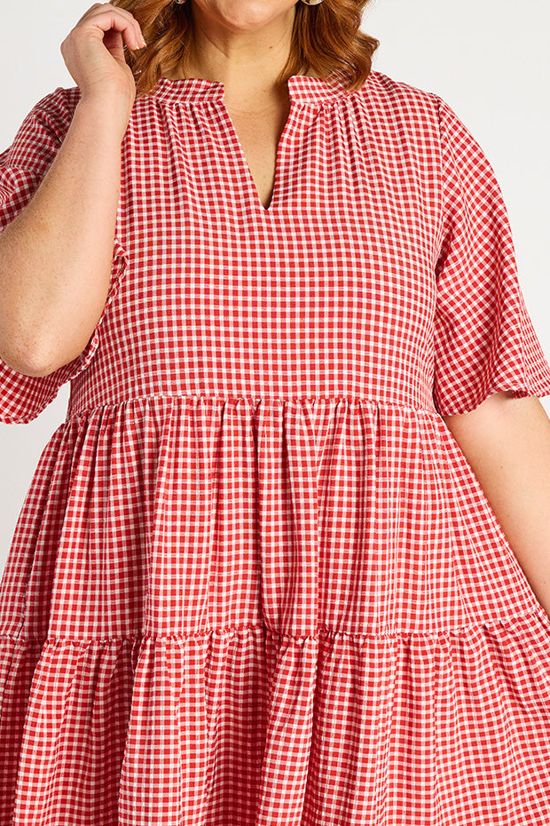 Birdie Gingham Red Dress – Gingham Red midi dress