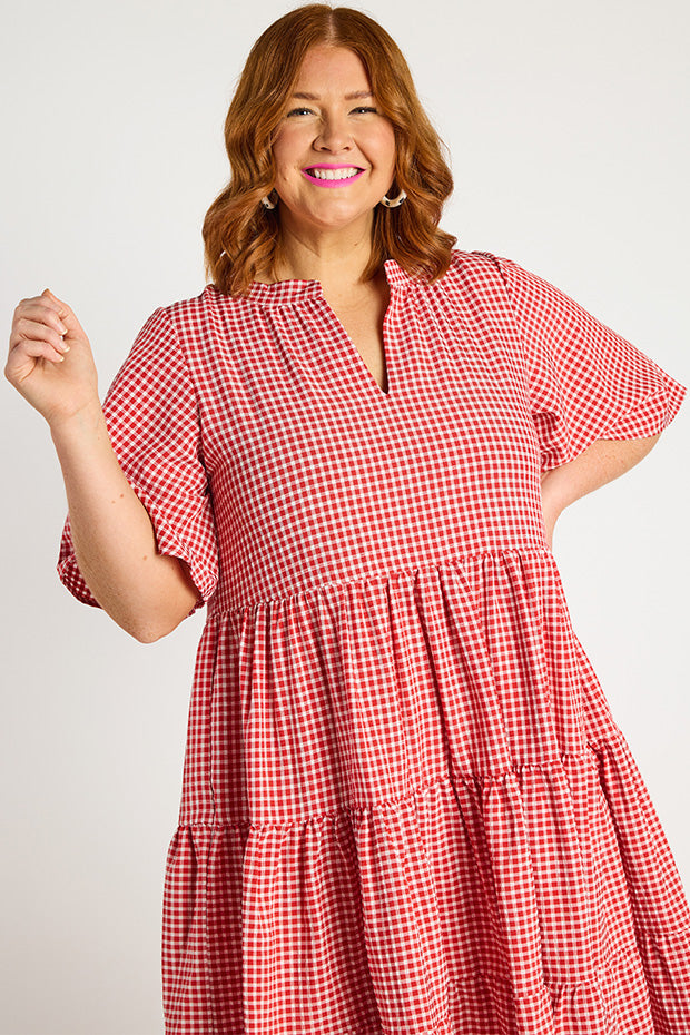 Birdie Gingham Red Dress – Gingham Red midi dress