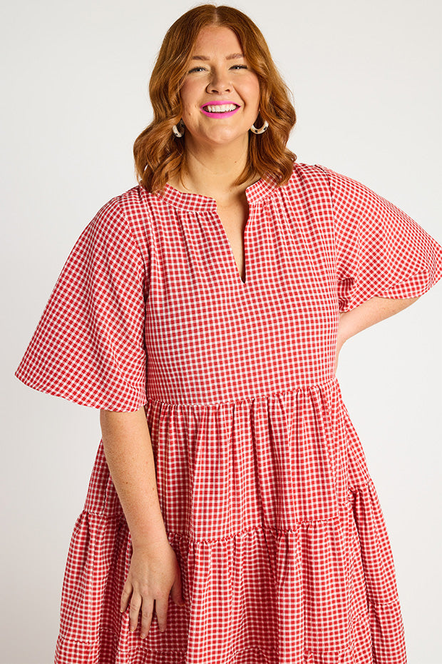 Birdie Gingham Red Dress – Gingham Red midi dress