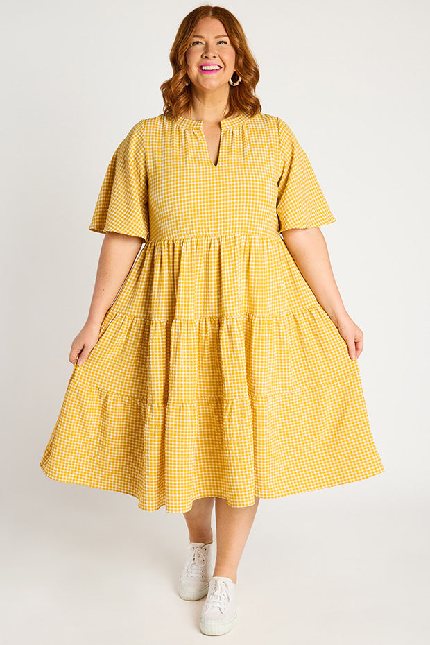 Birdie Gingham Yellow Dress – Gingham Yellow midi dress