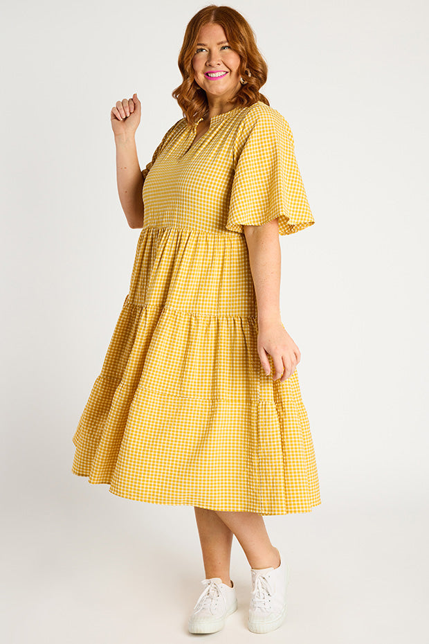 Birdie Gingham Yellow Dress – Gingham Yellow midi dress