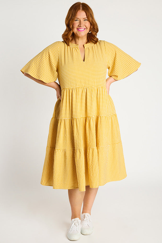 Birdie Gingham Yellow Dress – Gingham Yellow midi dress