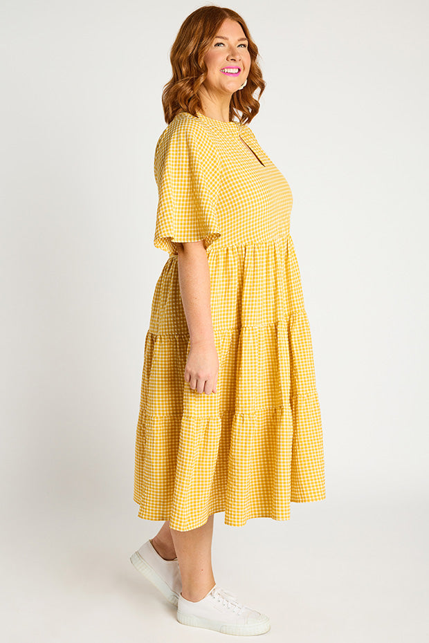 Birdie Gingham Yellow Dress – Gingham Yellow midi dress