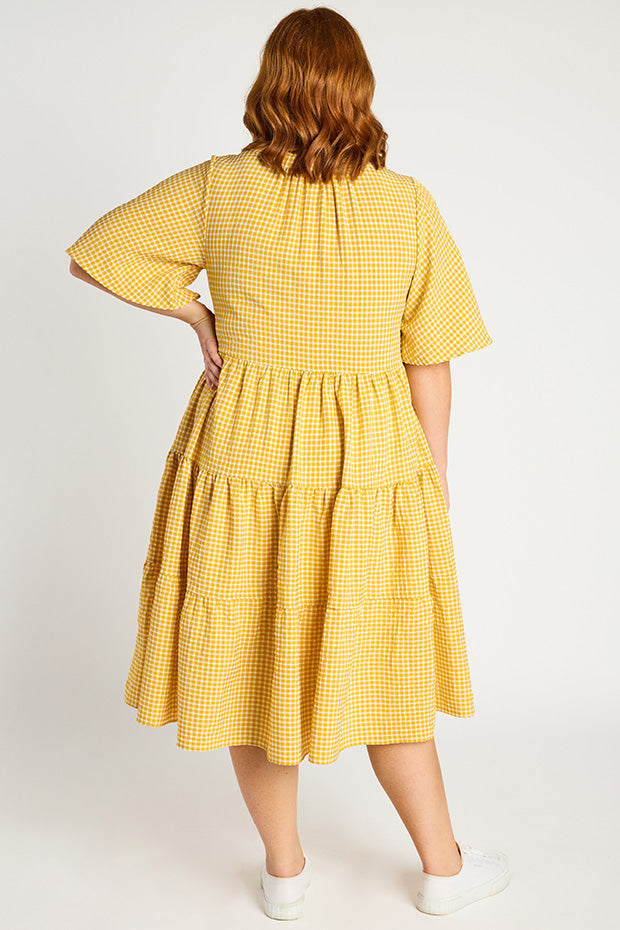 Birdie Gingham Yellow Dress – Gingham Yellow midi dress
