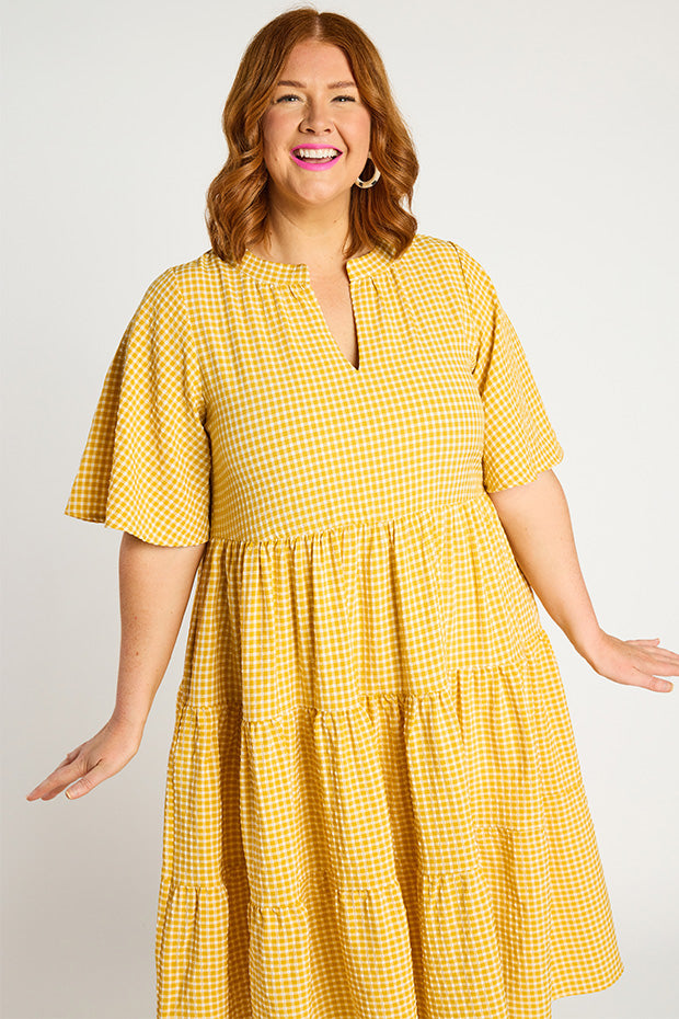 Birdie Gingham Yellow Dress – Gingham Yellow midi dress