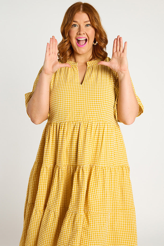 Birdie Gingham Yellow Dress – Gingham Yellow midi dress