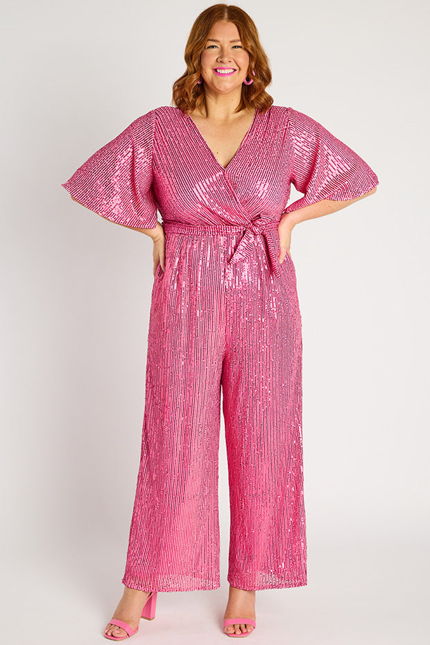 Skyla Pink Sequins Party Jumpsuit – Pink Sequins jumpsuit