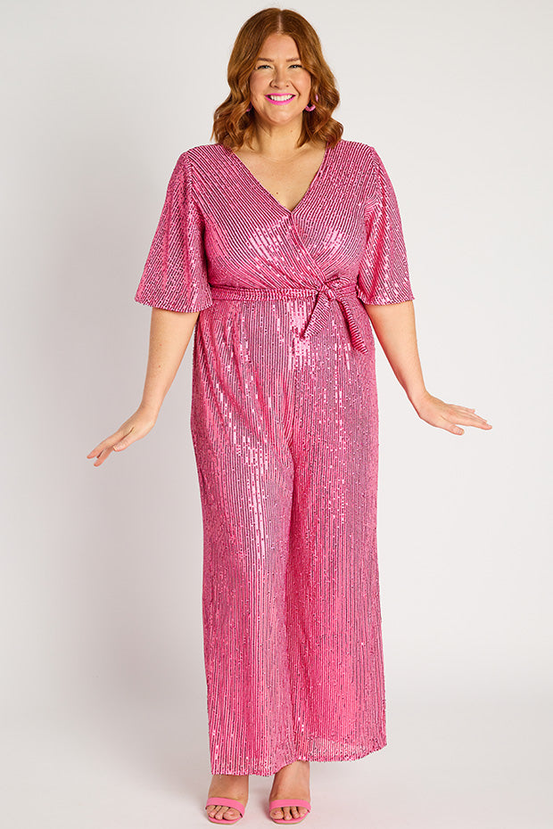 Skyla Pink Sequins Party Jumpsuit – Pink Sequins jumpsuit