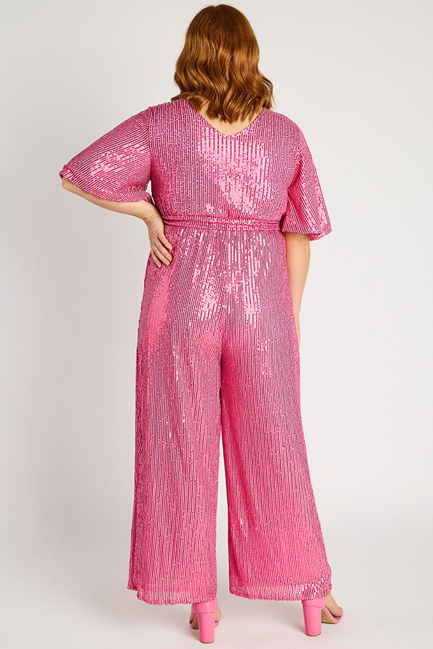 Skyla Pink Sequins Party Jumpsuit – Pink Sequins jumpsuit