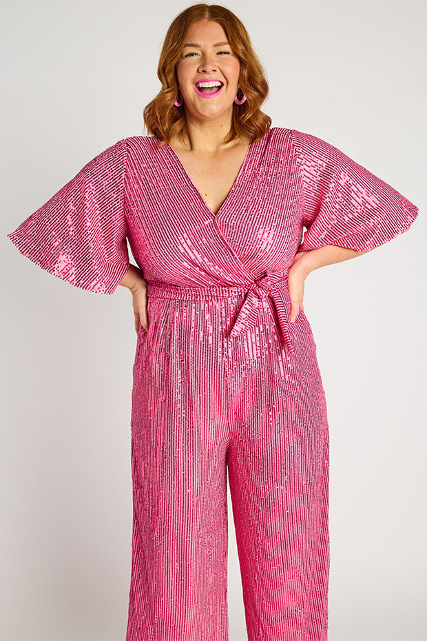 Skyla Pink Sequins Party Jumpsuit – Pink Sequins jumpsuit