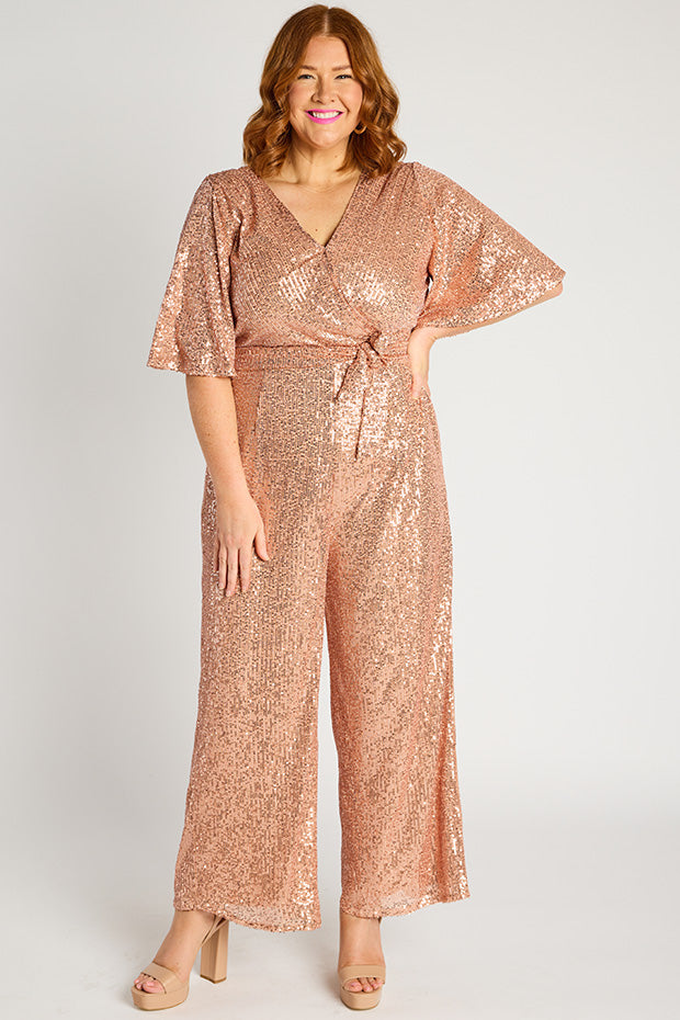 Skyla Rose Gold Sequins Party Jumpsuit – Rose Gold Sequins jumpsuit