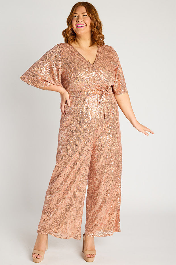 Skyla Rose Gold Sequins Party Jumpsuit – Rose Gold Sequins jumpsuit