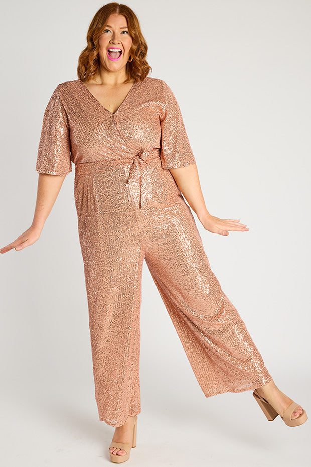 Skyla Rose Gold Sequins Party Jumpsuit – Rose Gold Sequins jumpsuit