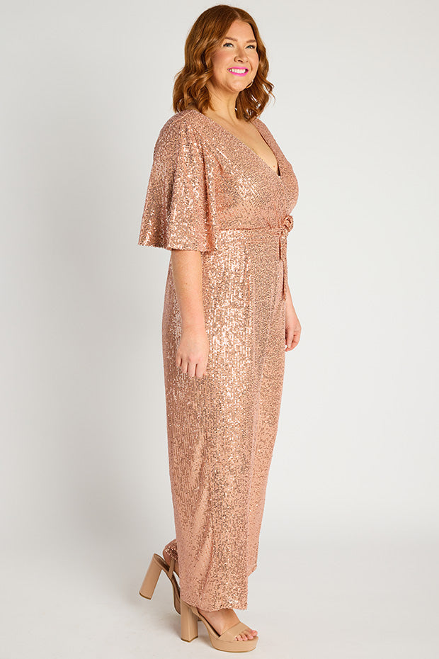Skyla Rose Gold Sequins Party Jumpsuit – Rose Gold Sequins jumpsuit