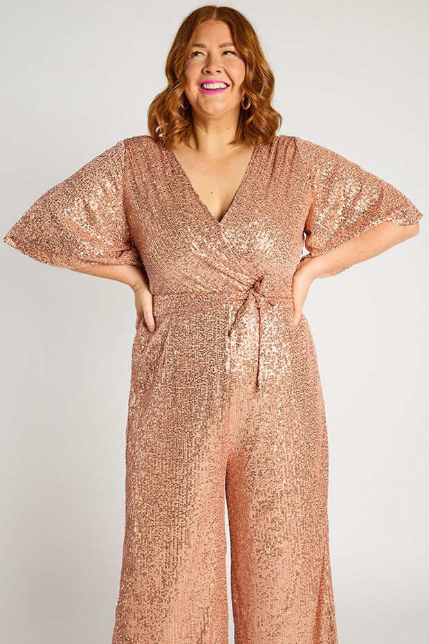 Skyla Rose Gold Sequins Party Jumpsuit – Rose Gold Sequins jumpsuit