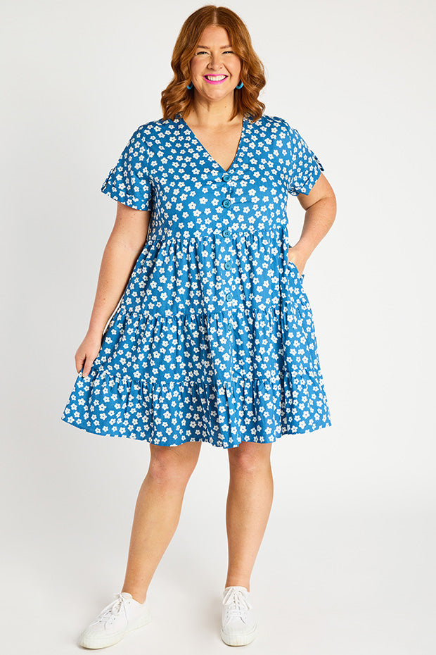 Popping Blue Sweet Daisy Dress – Blue Sweet Daisy shift dress