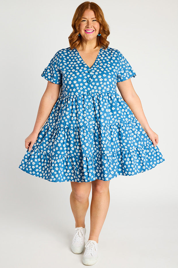 Popping Blue Sweet Daisy Dress – Blue Sweet Daisy shift dress
