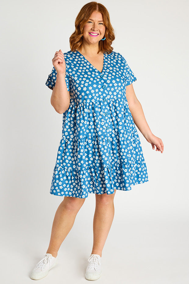 Popping Blue Sweet Daisy Dress – Blue Sweet Daisy shift dress