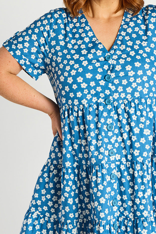 Popping Blue Sweet Daisy Dress – Blue Sweet Daisy shift dress