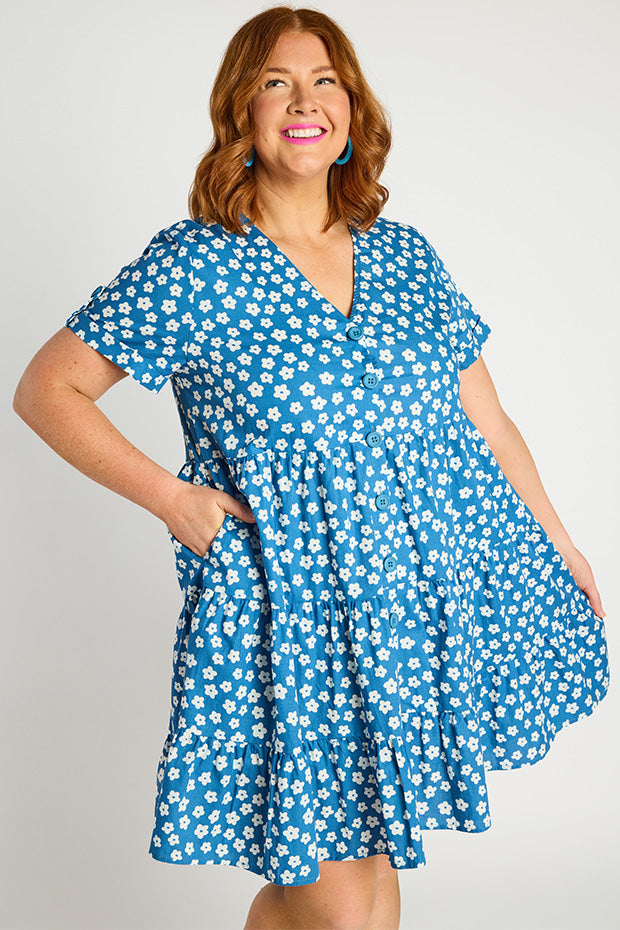 Popping Blue Sweet Daisy Dress – Blue Sweet Daisy shift dress