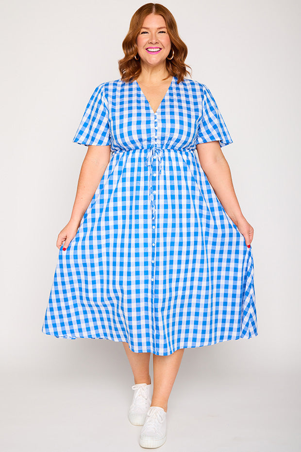Marley Gingham Cobalt Dress – Gingham Cobalt midi dress