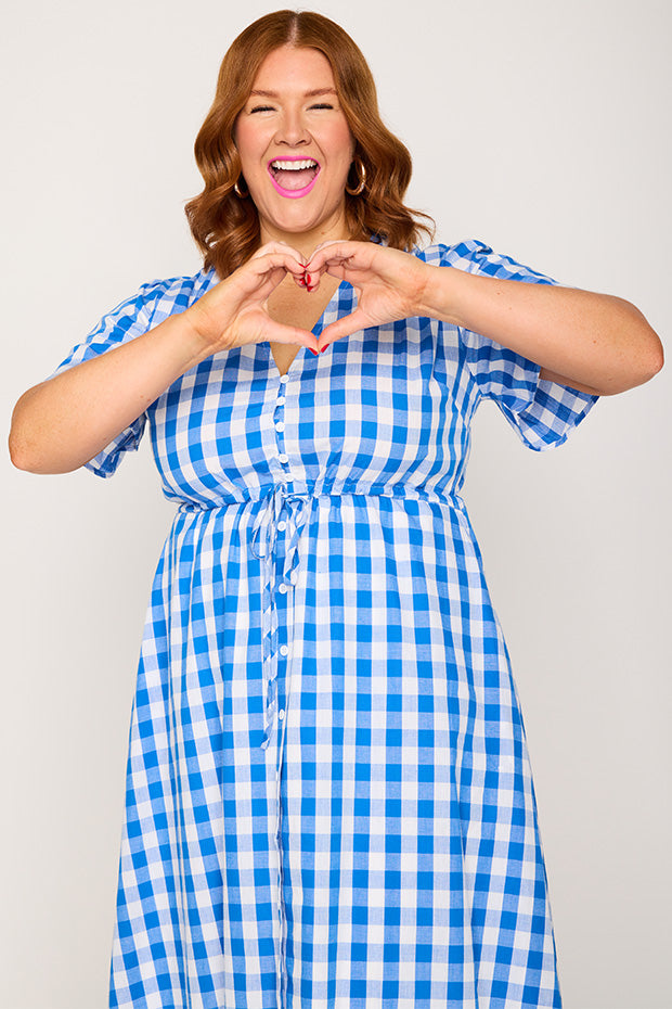 Marley Gingham Cobalt Dress – Gingham Cobalt midi dress