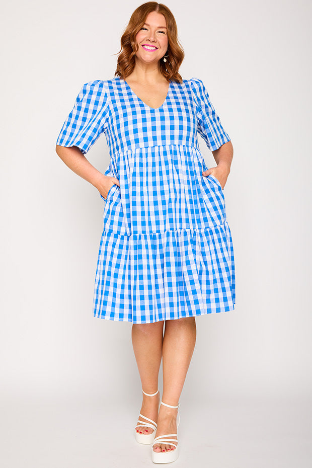Rachelle Cobalt Gingham Dress – Cobalt Gingham mini dress