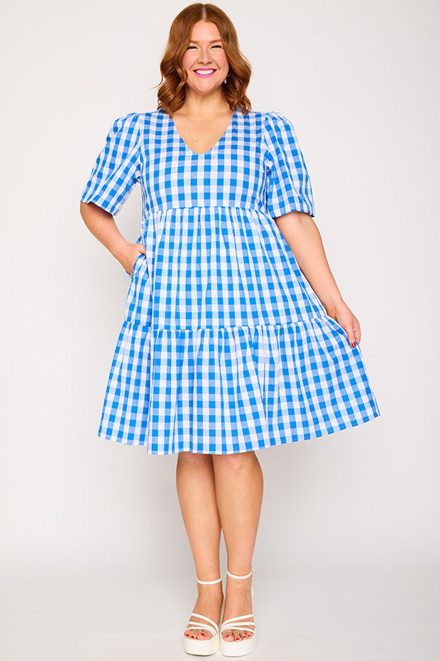 Rachelle Cobalt Gingham Dress – Cobalt Gingham mini dress
