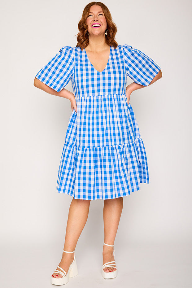Rachelle Cobalt Gingham Dress – Cobalt Gingham mini dress